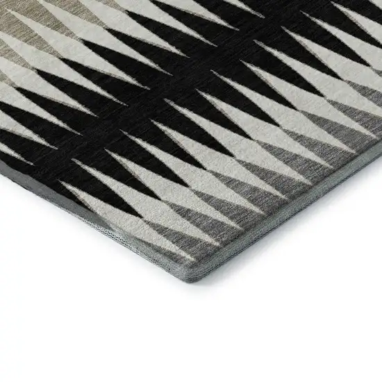 Black Gray And Ivory Striped Washable Area Rug With UV Protection Photo 6