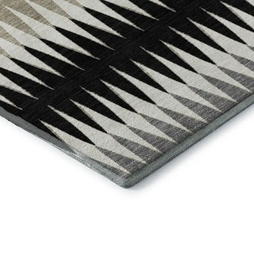 Black Gray And Ivory Striped Washable Area Rug With UV Protection Photo 6