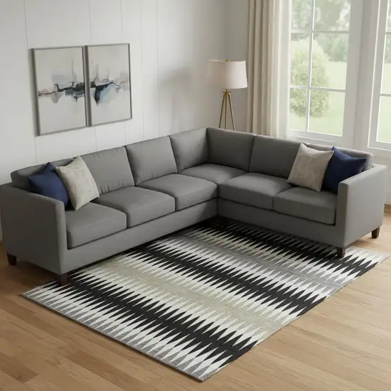 Black Gray And Ivory Striped Washable Area Rug With UV Protection Photo 1