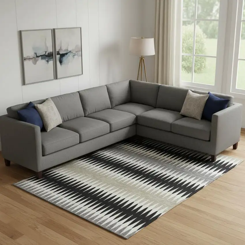 Black Gray And Ivory Striped Washable Area Rug With UV Protection Photo 1