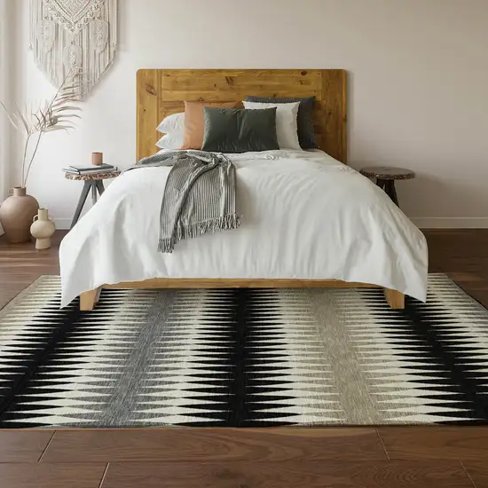 Black Gray And Ivory Striped Washable Area Rug With UV Protection Photo 4