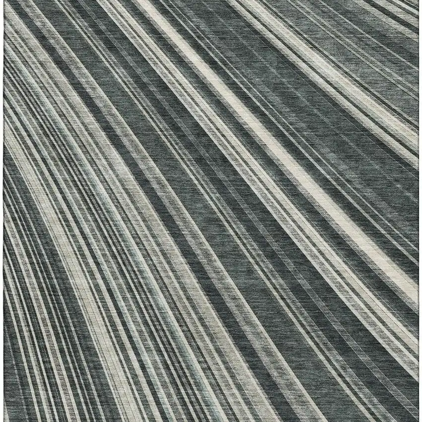 Black Gray And Ivory Striped Washable Area Rug With UV Protection Photo 3