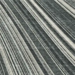 Photo of Black Gray And Ivory Striped Washable Area Rug With UV Protection