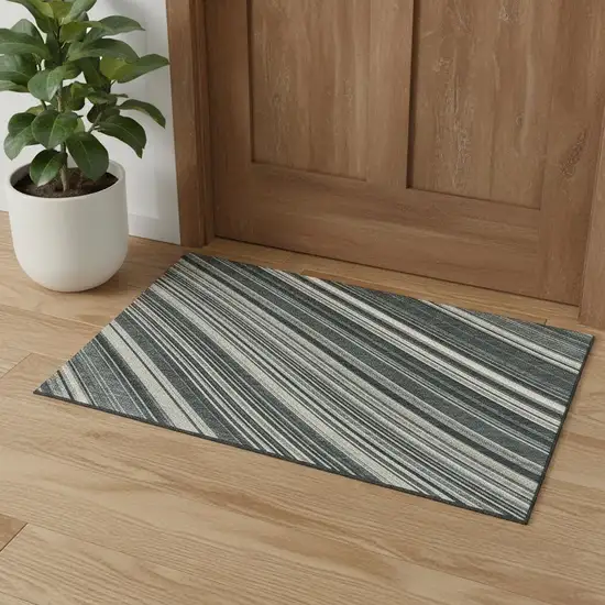 Black Gray And Ivory Striped Washable Area Rug With UV Protection Photo 3