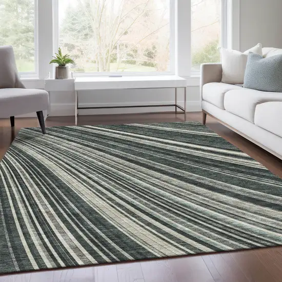 Black Gray And Ivory Striped Washable Area Rug With UV Protection Photo 4