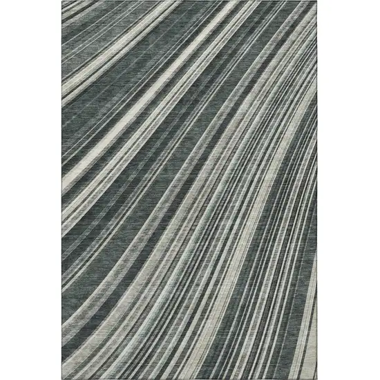 Black Gray And Ivory Striped Washable Area Rug With UV Protection Photo 2