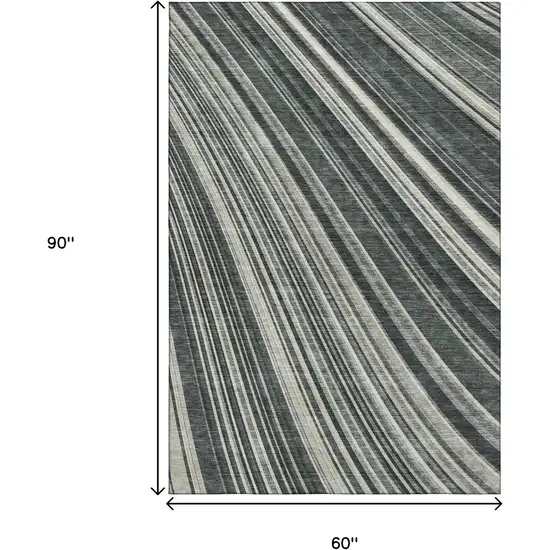 Black Gray And Ivory Striped Washable Area Rug With UV Protection Photo 9