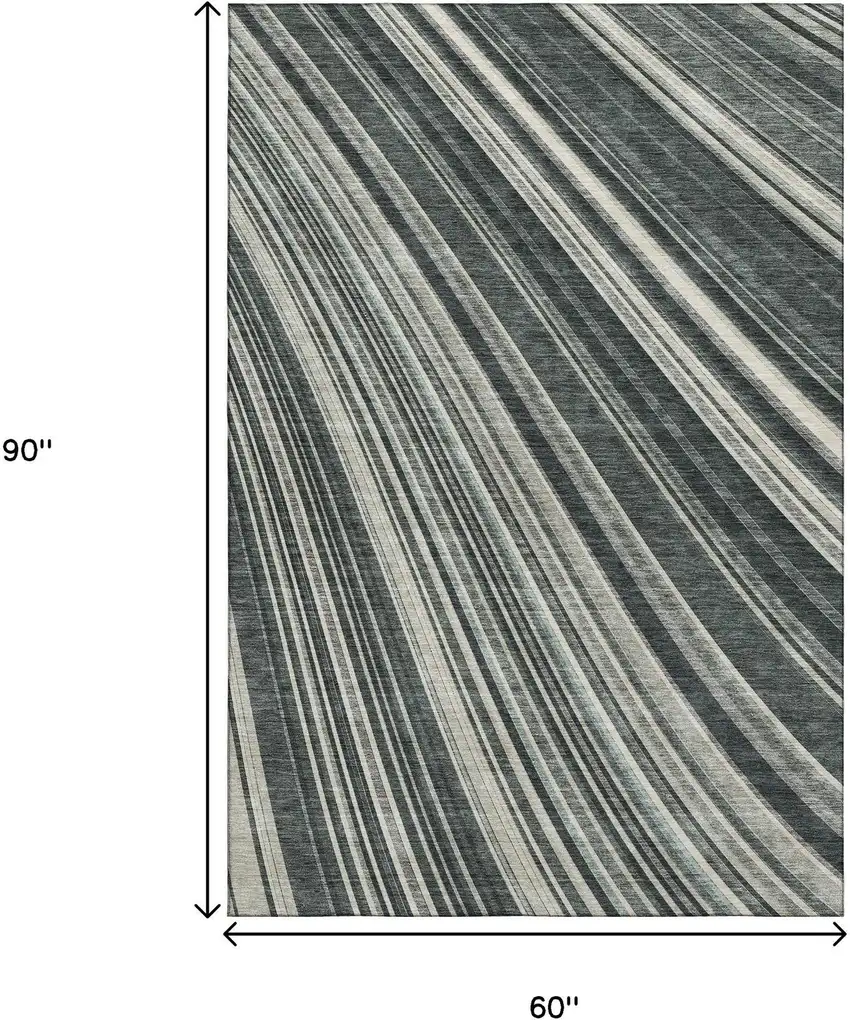 Black Gray And Ivory Striped Washable Area Rug With UV Protection Photo 9