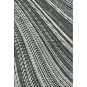 Photo of Black Gray And Ivory Striped Washable Area Rug With UV Protection