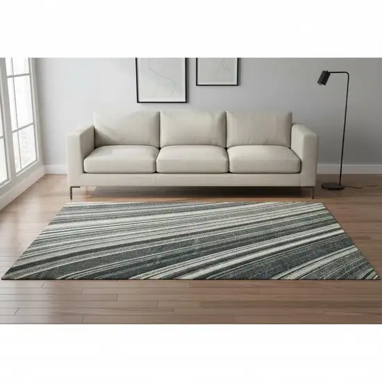 Black Gray And Ivory Striped Washable Area Rug With UV Protection Photo 2