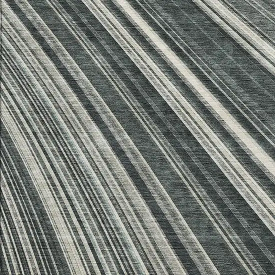 Black Gray And Ivory Striped Washable Area Rug With UV Protection Photo 2