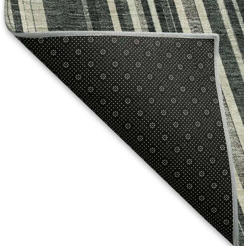 Black Gray And Ivory Striped Washable Area Rug With UV Protection Photo 6
