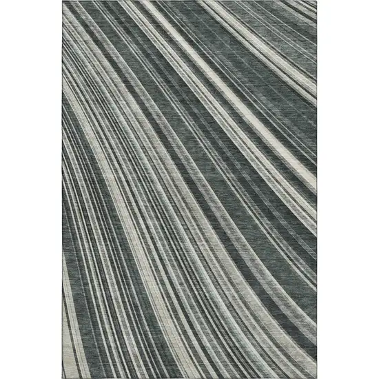 Black Gray And Ivory Striped Washable Area Rug With UV Protection Photo 1