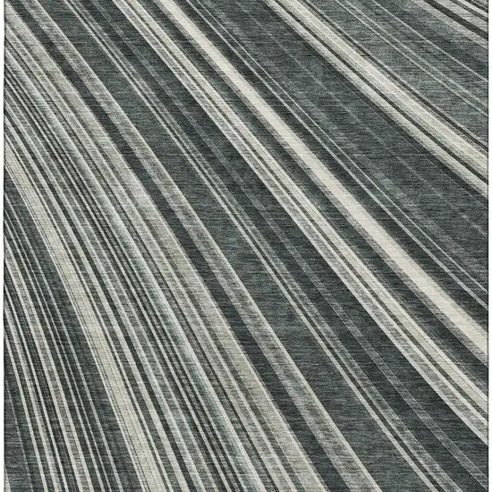 Black Gray And Ivory Striped Washable Area Rug With UV Protection Photo 2
