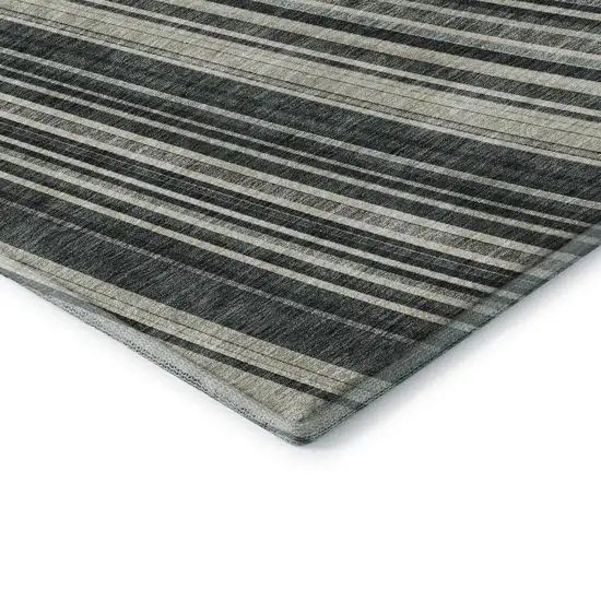 Black Gray And Ivory Striped Washable Area Rug With UV Protection Photo 7