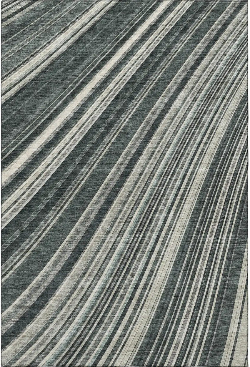 Black Gray And Ivory Striped Washable Area Rug With UV Protection Photo 3