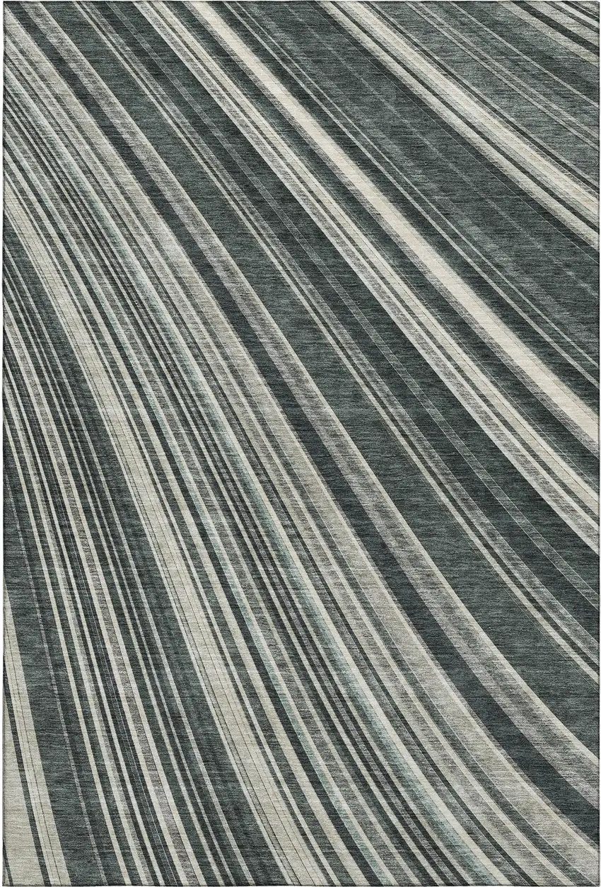 Black Gray And Ivory Striped Washable Area Rug With UV Protection Photo 1