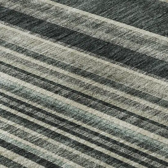 Black Gray And Ivory Striped Washable Area Rug With UV Protection Photo 9
