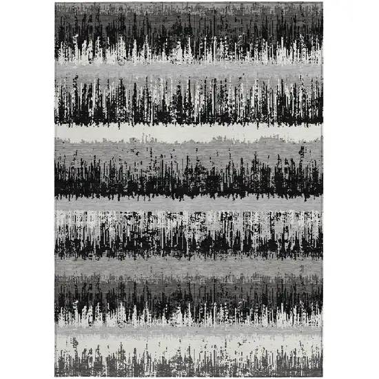 Black Gray And Ivory Striped Washable Indoor Outdoor Area Rug Photo 6