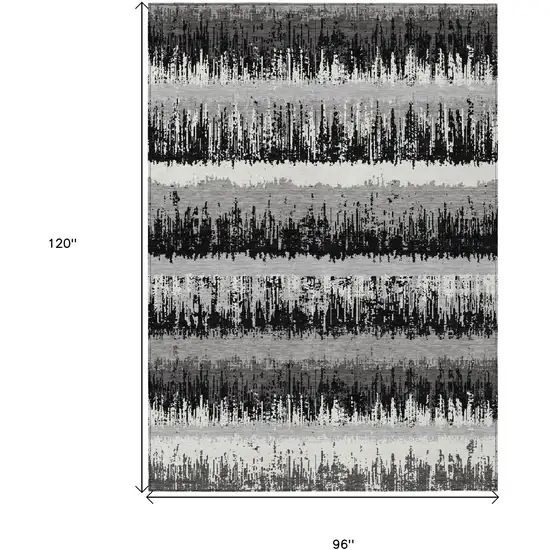 Black Gray And Ivory Striped Washable Indoor Outdoor Area Rug Photo 3