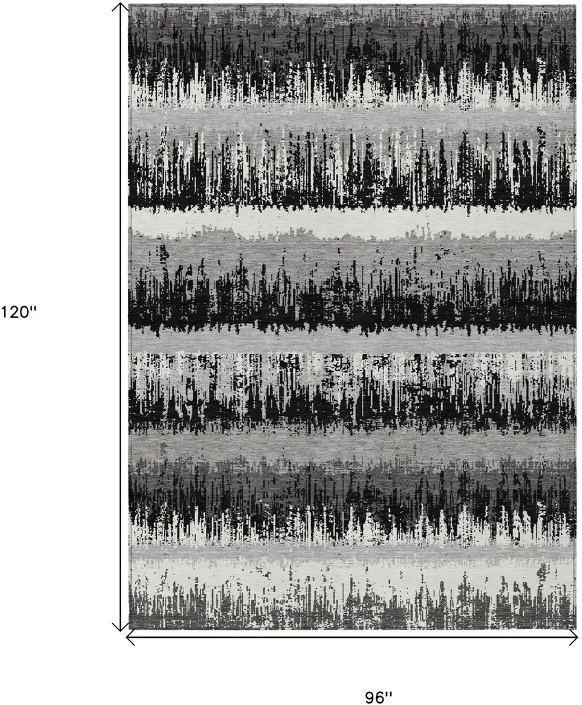 Black Gray And Ivory Striped Washable Indoor Outdoor Area Rug Photo 3
