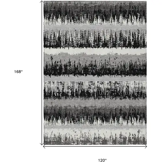 Black Gray And Ivory Striped Washable Indoor Outdoor Area Rug Photo 3