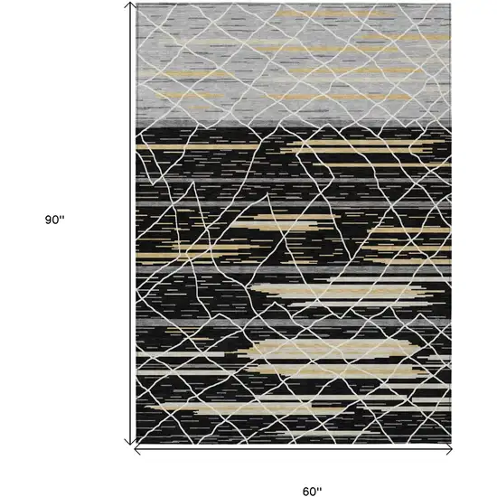 Black Gray And Ivory Striped Washable Indoor Outdoor Area Rug Photo 3