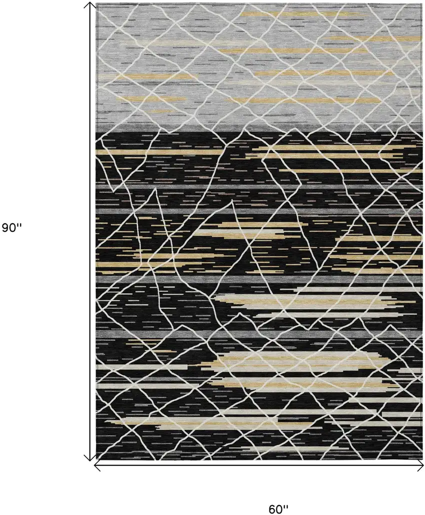 Black Gray And Ivory Striped Washable Indoor Outdoor Area Rug Photo 3