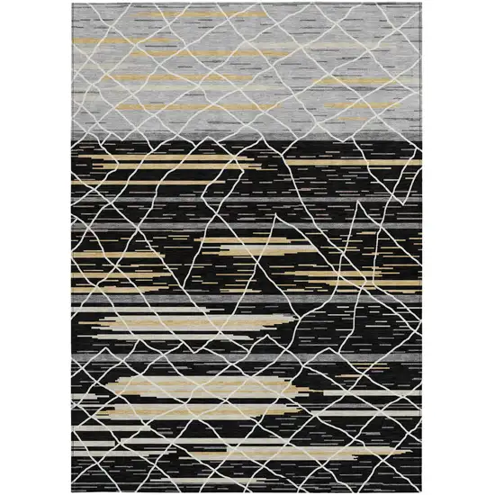 Black Gray And Ivory Striped Washable Indoor Outdoor Area Rug Photo 8