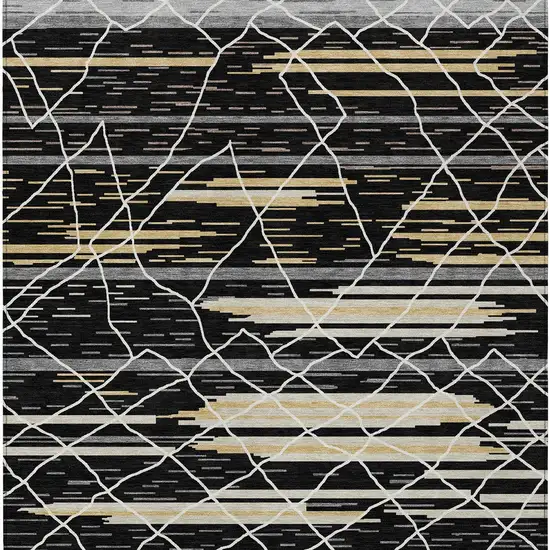 Black Gray And Ivory Striped Washable Indoor Outdoor Area Rug Photo 8