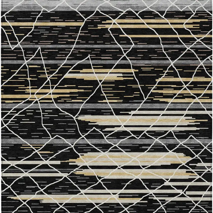 Black Gray And Ivory Striped Washable Indoor Outdoor Area Rug Photo 8