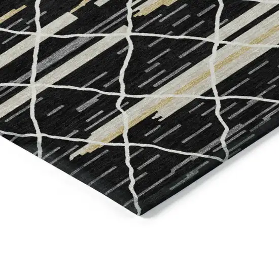 Black Gray And Ivory Striped Washable Indoor Outdoor Area Rug Photo 4