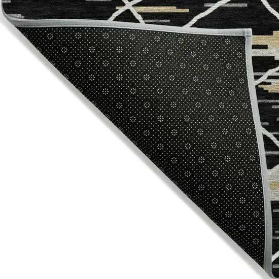 Black Gray And Ivory Striped Washable Indoor Outdoor Area Rug Photo 6