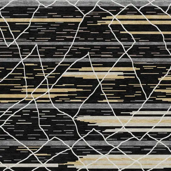 Black Gray And Ivory Striped Washable Indoor Outdoor Area Rug Photo 7