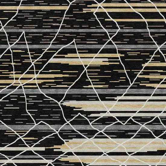 Black Gray And Ivory Striped Washable Indoor Outdoor Area Rug Photo 7
