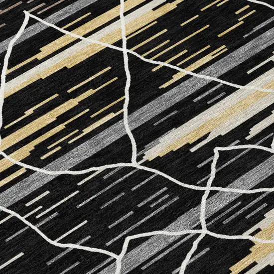 Black Gray And Ivory Striped Washable Indoor Outdoor Area Rug Photo 5