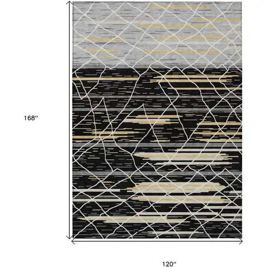 Black Gray And Ivory Striped Washable Indoor Outdoor Area Rug Photo 3