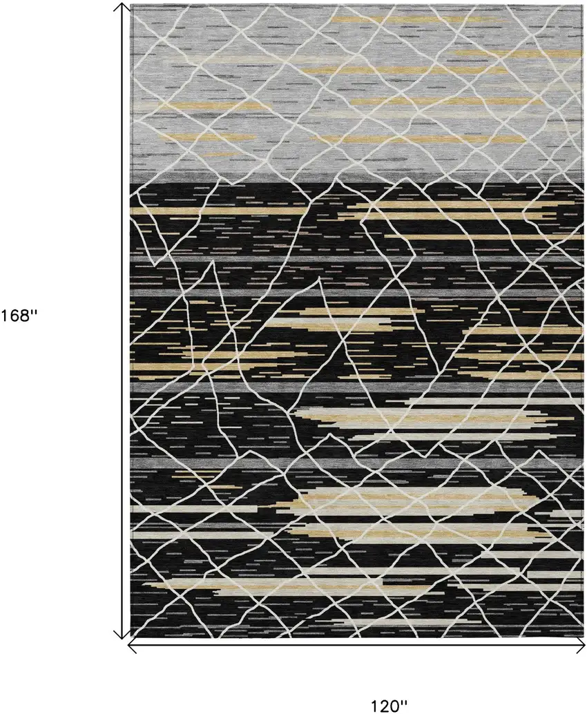 Black Gray And Ivory Striped Washable Indoor Outdoor Area Rug Photo 3