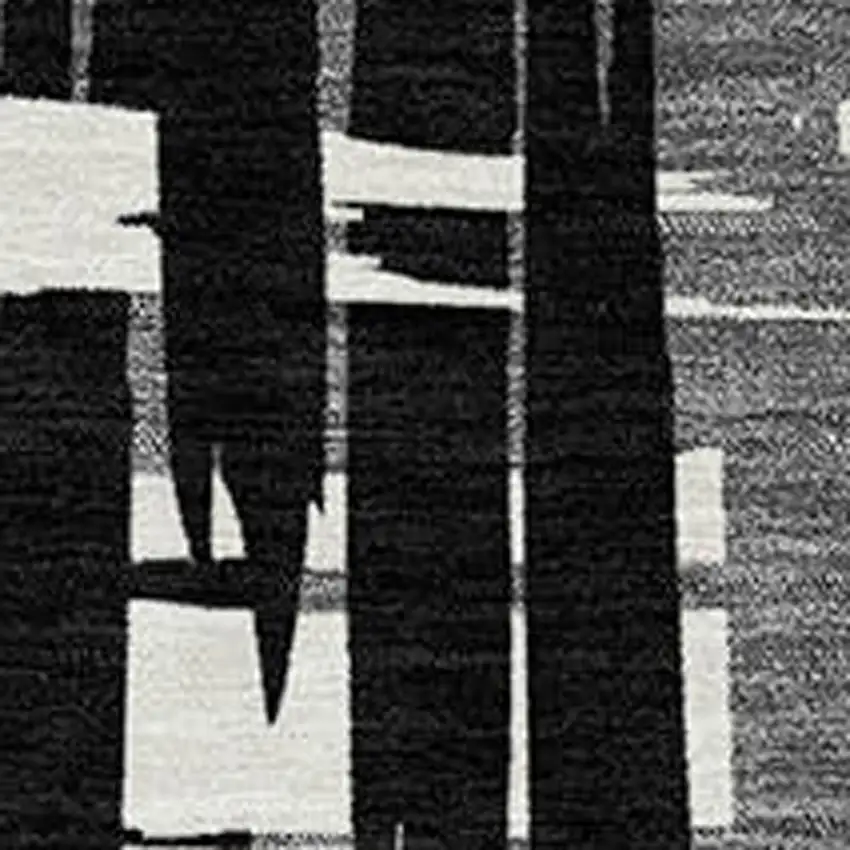 Black Gray And Ivory Striped Washable Indoor Outdoor Area Rug Photo 7