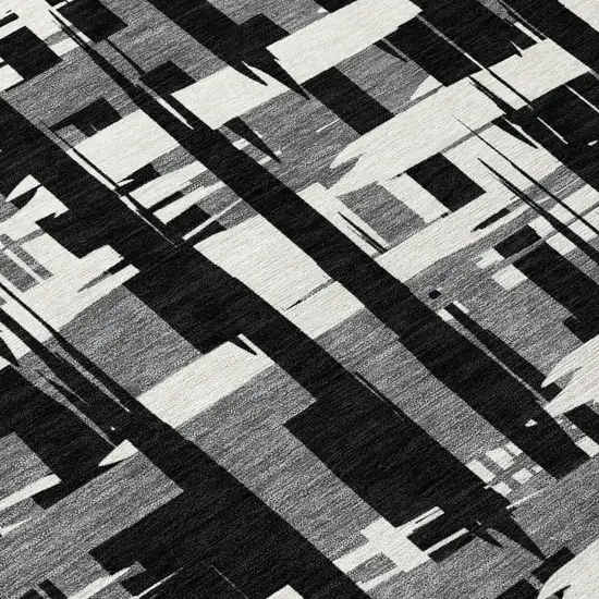 Black Gray And Ivory Striped Washable Indoor Outdoor Area Rug Photo 8