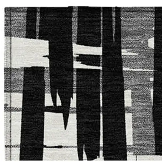 Black Gray And Ivory Striped Washable Indoor Outdoor Area Rug Photo 3