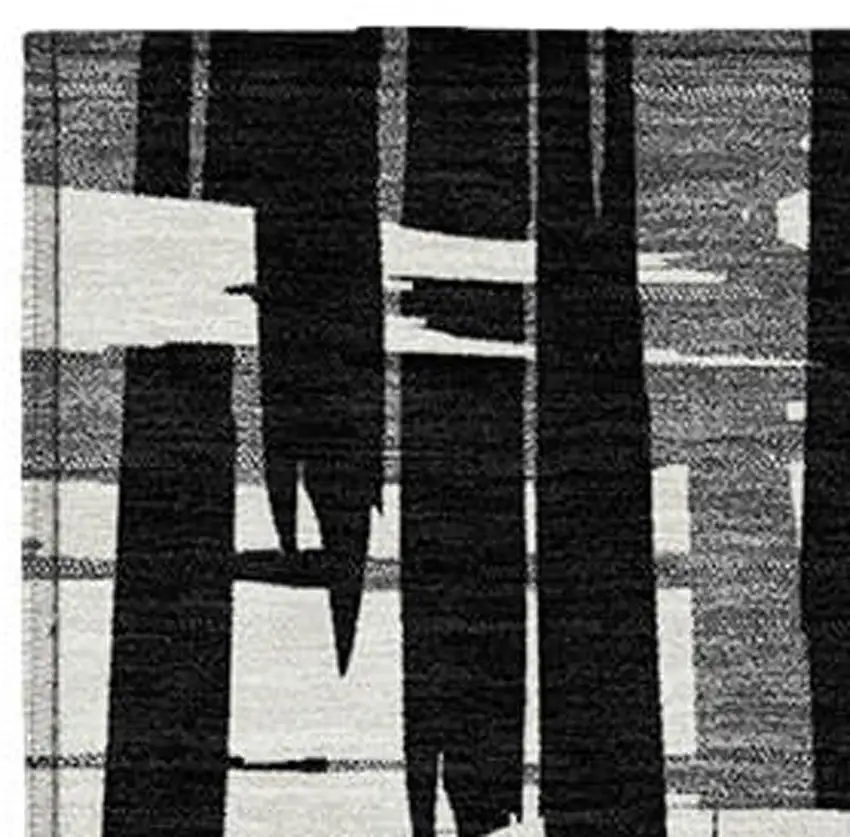 Black Gray And Ivory Striped Washable Indoor Outdoor Area Rug Photo 3