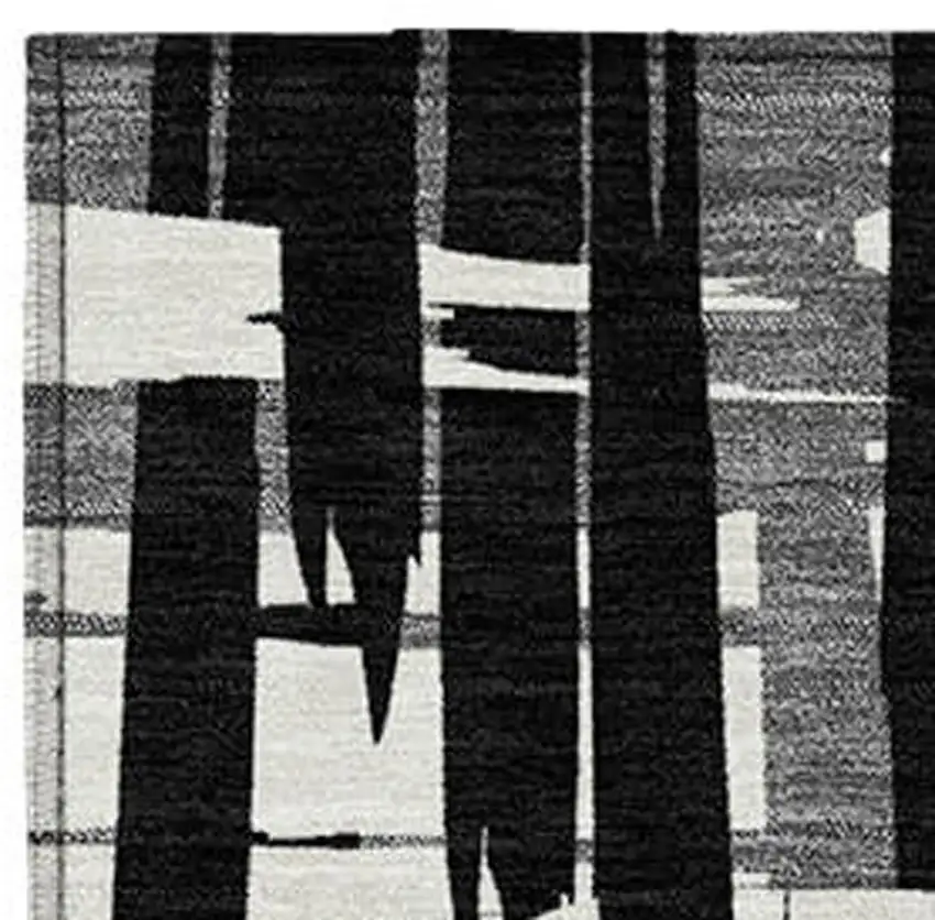 Black Gray And Ivory Striped Washable Indoor Outdoor Area Rug Photo 6