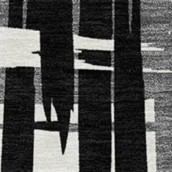 Black Gray And Ivory Striped Washable Indoor Outdoor Area Rug Photo 5