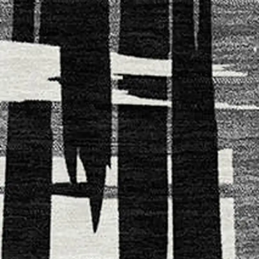 Black Gray And Ivory Striped Washable Indoor Outdoor Area Rug Photo 5