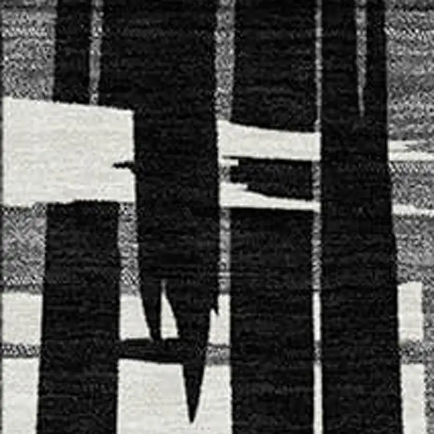 Black Gray And Ivory Striped Washable Indoor Outdoor Area Rug Photo 3