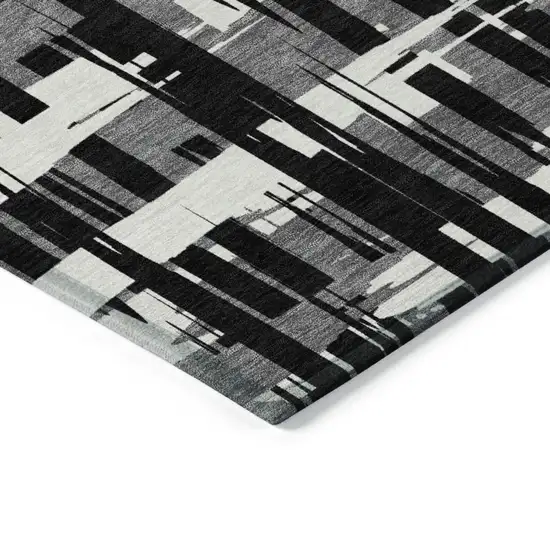 Black Gray And Ivory Striped Washable Indoor Outdoor Area Rug Photo 5