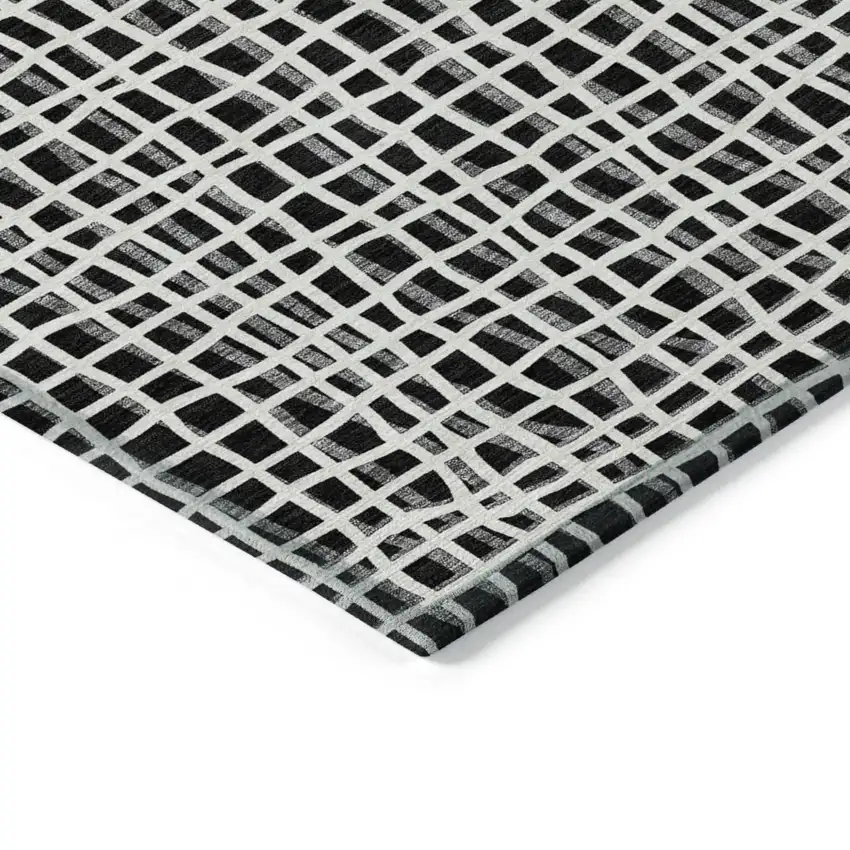 Black Gray And Ivory Striped Washable Indoor Outdoor Area Rug Photo 4