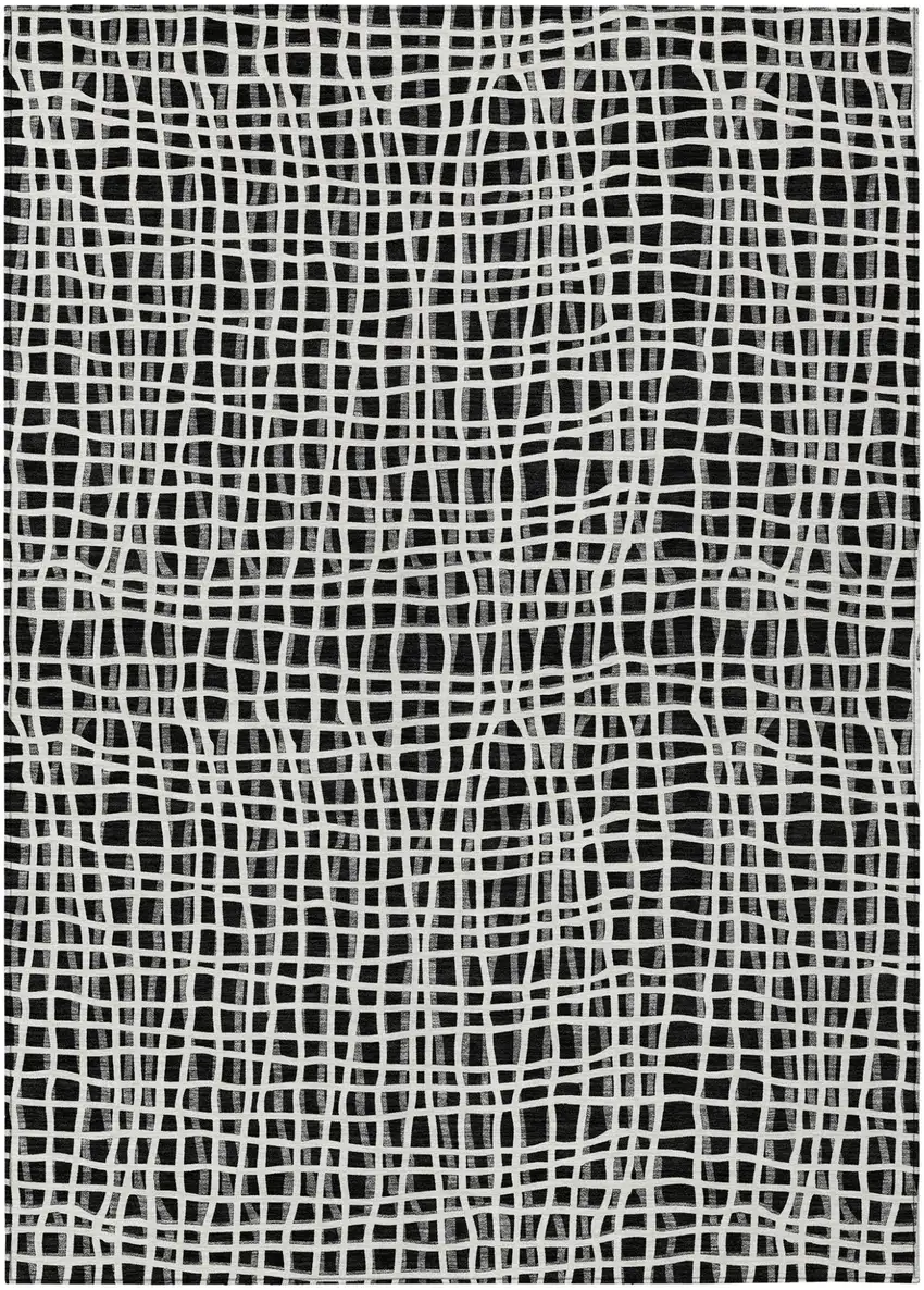 Black Gray And Ivory Striped Washable Indoor Outdoor Area Rug Photo 2