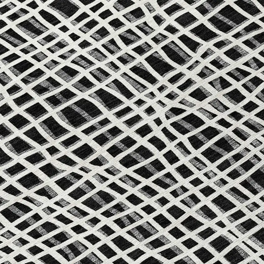 Black Gray And Ivory Striped Washable Indoor Outdoor Area Rug Photo 5